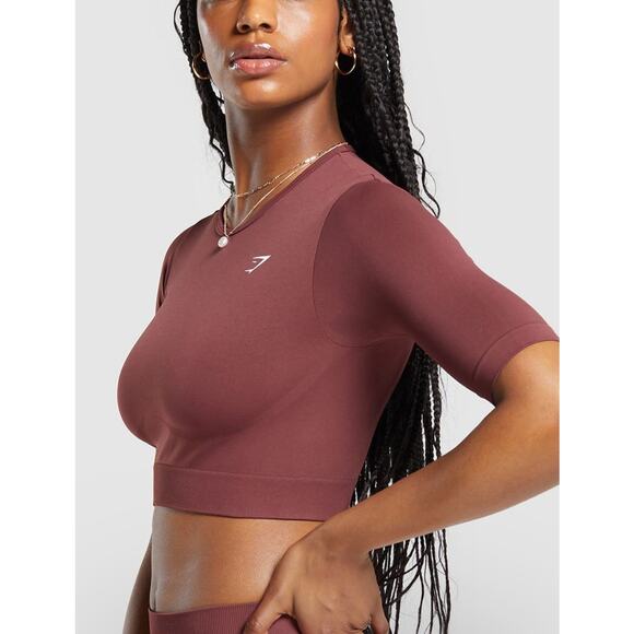 Gymshark Everyday Seamless Gym Crop Top Burgundy Brown Size Medium NWT - Picture 3 of 8